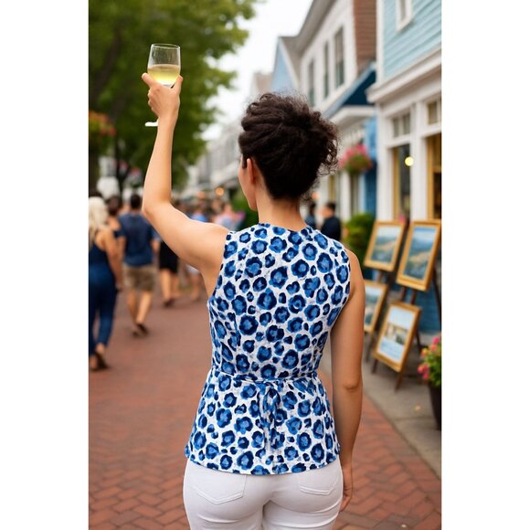 41 Hawthorn Small Blue Black Abstract Leopard Print Wrap Blouse - Picture 4 of 12